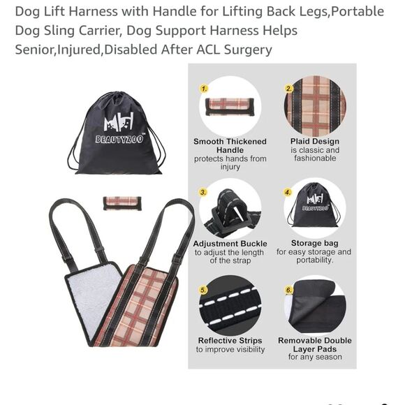 BEAUTYZOO Blue Plaid Dog Sling Harness – Size M 20–80 lbs – Step-In Comfort New - Picture 8 of 9